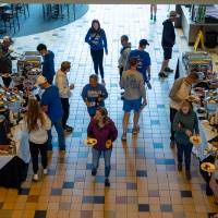 Overhead picture of Kirkhof Center lobby during the Family Weekend Pancake Breakfast.